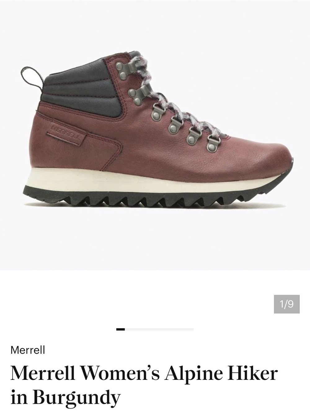 Merrell Burgundy Leather Hiking Boot with Black Collar